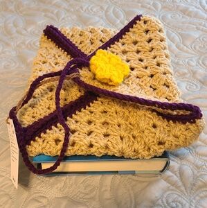 Handmade Beige with Sunburst Crocheted Book Sleeve - 6x9" Book Or Smaller